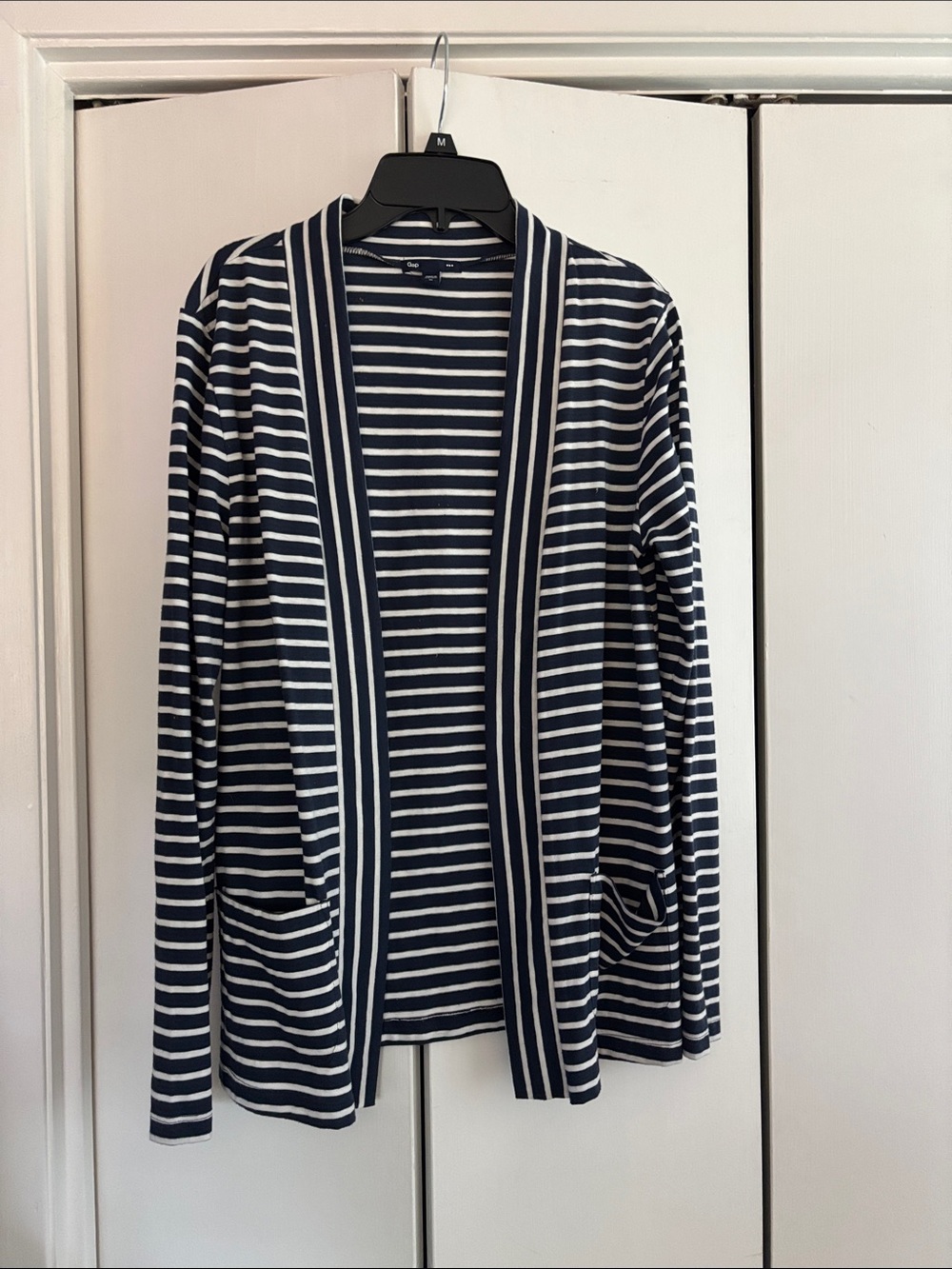 GAP Navy and White Striped Open-Front Cardigan Sweater